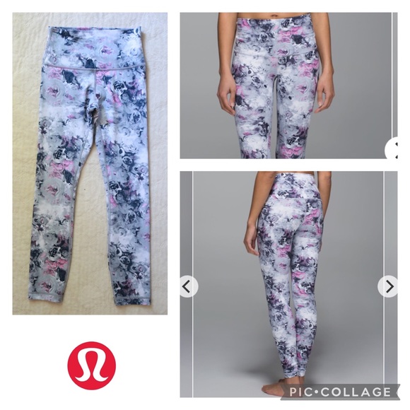 Lululemon Moody Mirage Gray Floral Leggings - Picture 1 of 15